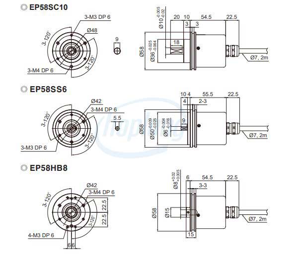 Kích thước bộ mã hóa vòng quay EP58HB Series Autonics